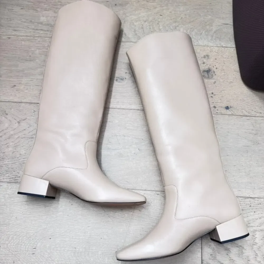 J Crew Roxie knee-high boots Leather Cream Size 6.5 BA 737